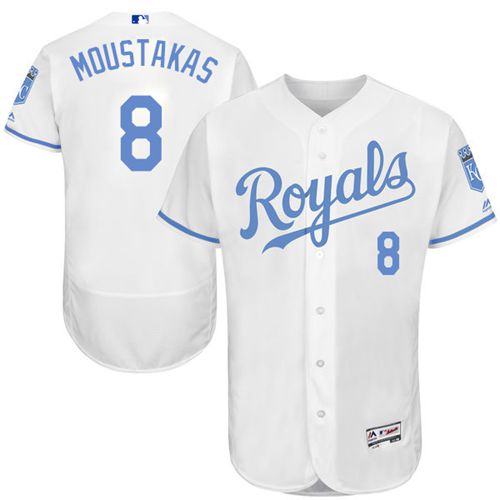 Royals #8 Mike Moustakas White Flexbase Authentic Collection Father's Day Stitched MLB Jersey
